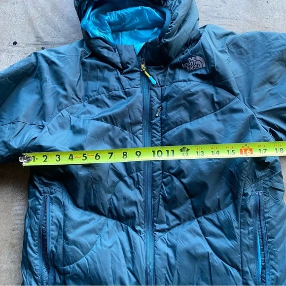 NORTH FACE DOWN SUMMIT SERIES HOODED INSULATED PARKA JACKET BLUE GREEN - Picture 6 of 8